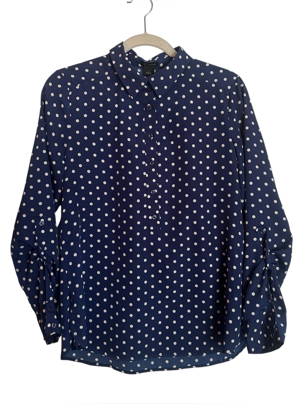 Blue and White Polka Dot Ann Taylor Blouse Small